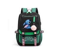 (Green) Stitch Students Backpack Boys Girls Outdoor Cartoon Daypack With Usb Charge Port