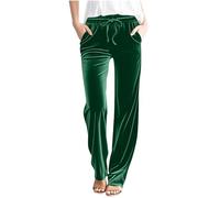 Green Straight Leg Joggers Womens Velvet Trousers Elasticated Waist Trouser Tracksuit Jogging Bottoms with Pockets Athletic Joggers Yoga Pants Activewear Pant for Office Work Streetwear