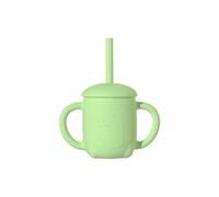 (Green straw cup) Silicone Children's Dining Plate Set, Baby Tableware, Baby Bib, Spoon Fork, Complementary Food Bowl, Mat, Seven Piece Set, Mother And Baby Supplies