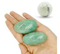Green Strawberry Quartz Palm Stones - 2 Pcs Natural Polished Crystal Worry Stones, Smooth Oval Pocket Minerals for Collection & Decoration