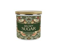 Green Strawberry Thief Brown Sugar Canister - 1.2L Large William Morris Inspired Tapestry Artwork Enamel Kitchen Storage Gift