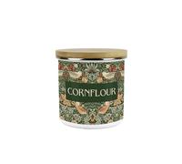 Green Strawberry Thief Cornflour Canister - White Metal/Enamel Medium 600ml Kitchen Storage Container Gift