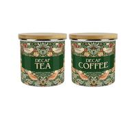 Green Strawberry Thief Decaf Tea & Decaf Coffee Storage Canisters Set - Morris Inspired Floral Tapestry Artwork - 1.2L Enamel Hot Drinks Containers Set of 2