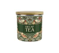 Green Strawberry Thief Decaf Tea Storage Canister - Morris Inspired Floral Tapestry Artwork - 1.2L Enamel Hot Drinks/Food Kitchen Storage Container