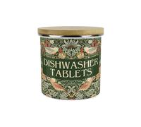 Green Strawberry Thief Dishwasher Tablets Storage Canister - Morris Inspired Floral Tapestry Artwork - 1.2L Refillable Home Cleaning Products Enamel Container