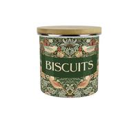Green Strawberry Thief Small Biscuits Storage Canister - Morris Inspired Floral Tapestry Artwork - 1.2L Enamel Hot Drinks/Food Kitchen Storage Container