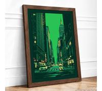 Green Street at Night Modern Framed Wall Art Print A1 (84.1×59.4cm) Walnut, Wall Decor for Living Room, Bedroom, Office & Home, Ready to Hang, Art Gift