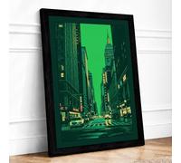 Green Street at Night Modern Framed Wall Art Print A2 (59.4×42cm) Black, Wall Decor for Living Room, Bedroom, Office & Home, Ready to Hang, Art Gift