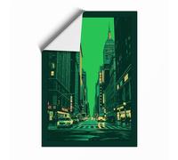 Green Street at Night Modern Unframed Wall Art Print A2 (59.4×42cm), Wall Decor for Living Room, Bedroom, Office & Home, Art Gift