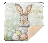 Green Stripe Rabbit Bunny Eggs Easter Cute Foldable Baby Activity Play Mat for Floor Comfortable Padded Play Mat for Babies Infants Toddlers, 50'' x 50''