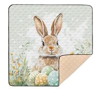 Green Stripe Rabbit Bunny Eggs Easter Cute Foldable Baby Activity Play Mat for Indoor Outdoor Water Resistant Activity Entertainment Mat for Babies Infants Toddlers, 50'' x 50''