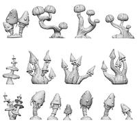 Green Stuff World 3D Printed Resin Bits - Fantasy Mushrooms 1:48