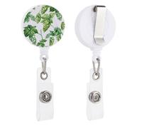 Green Style Pattern Badge Reel, Rotatable & Retractable Name Badge Holder Reel with Metal Clip, Nylon Cord ID Holder for Teacher, Nurse, Office Worker