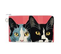 Green Style Pattern Coin Purse Canvas Wallet Cute Change Purse Small Storage Bag with Zipper, Black and White Cat, One Size, Flowers and Animals