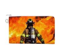 Green Style Pattern Coin Purse Canvas Wallet Cute Change Purse Small Storage Bag with Zipper, Firefighter Fireman Flame, One Size, Flowers and Animals