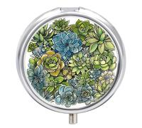 Green Succulent Picture Pill Case 3 Compartment Portable Pill Box Daily Round Pill Organizer for Pocket Purse Daily Medicine Container to Hold Vitamins Fish Oil Travel Gifts