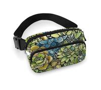 Green Succulent Picture Waist Bag Fashion Fanny Bag with Adjustable Strap for Outdoor Workout Cycling Unisex, white, 20x13cm, Waist Bag