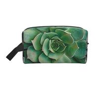 Green Succulent Prints Makeup Bags for Women Girls Large Capacity Zipper Cosmetic Bag Travel Toiletry Bag Organizer with Handle