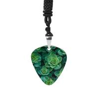Green Succulents Guitar Pick Necklace Metal Pendant Necklaces Jewelry Rock Accessories Gifts for Women Men