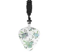 Green Succulents with Leaves Seamless on White Modern Hipster Style Men Guitar Pick Necklace, Rock Musician Pendant Jewelry Bass Picks Holder Twin-sided Chains Gift for Husband Dad Boyfriend