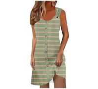 Green Summer Dresses for Women UK Casual Sleeveless Pleated Ladies Knee Length Dress with Button Down Decor Ladies Sleeveless Tunics Dress Striped Print Sundresses Loungwear 202025 XXL