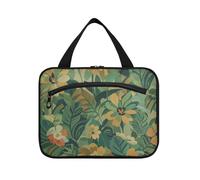 Green Summer Hawaiian Flowers Hanging Travel Makeup Organizer with Hook, Designer Essentials Makeup Bag for car for Travel Accessories for Women Cruises cartera para maquillaje L