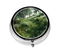 Green Summer Meadow Print Personalised Portable Pillbox with,Mini Pillbox Compact and Convenient Pill Organiser for Storing and Organising Pills