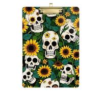 Green Sunflower Skull Acrylic Paper clipboard Standard Letter A4 Size Acrylic Cute for Legal Women Basketball Coaches Gold 12x9in Tabla para escribir