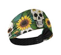 Green Sunflower Skull Non-Slip adult headbands for women Stretchy hairband for hiking Volleyball Yoga washing face