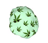 Green Sunglasses Weeds Shower Cap Women Waterproof Reusable PEVA Lining Double ProtectionElastic Hem for All long Hair Bath Hat