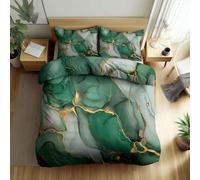Green Super King Cover Double Marble gold texture Bedding Sets Printed Soft Microfiber Quilt Cover 260x220 cm and 2 Pillowcases 50x75 cm with Zipper Closure for Teens and Adults