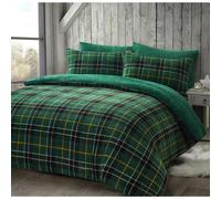 (Green , Super-King) Teddy Fleece Duvet Cover Bedding Tartan Checked