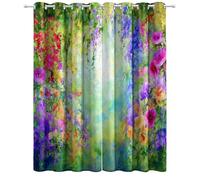 Green Super Soft Curtain for Bedroom W 55.1" x L 102.4", Thermal Eyelet Curtains for Sun Blocking with Exquisite Fantasy Flowers Pattern for the Living Room - 2 Panels