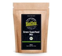 Green Superfood Mix Powder Organic 800 g (2 x 400 g) - Barley Grass Wheatgrass Spirulina Chlorella Moringa Dandelion Root Nettle Kelp & Matcha - Mix of 9 Superfoods Biotiva