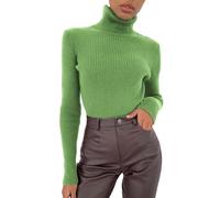 Green Sweaters for Women UK Turtle Neck, Women's Knitted Sweater, Cable Knit Ribbed Sweater Long Sleeve Tops High Neck Ladies Pullover Base Tops Autumn and Winter Warm Loose Stretchy Knitwear