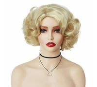 Green Synthetic Wig for Women Lady Short Big Wavy 80s Curly Wigs Costume Party Halloween Christmas Use Natural Looking-Blonde