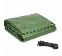 Green Tarpaulin 5 x 5 m Waterproof Heavy-Duty 90 GSM - UV Resistant PE Tarp Sheet with Aluminium Eyelets, Reinforced Edges and Heat-Sealed Seams - Includes 10m Bungee Rope - Outdoor Cover Camping