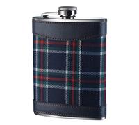 Green Tartan Hip Flask, 6oz Stainless Steel Flask With Traditional Green Tartan Wrap, Secure Screw Cap Premier Housewares Blue One Size