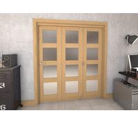 Green & Taylor Shaker Oak 4 Lite Frosted Glass - Prefinished Roomfold Internal Bi-Folding Doorset - 1794 X 2060 X 133mm (Wxhxt)