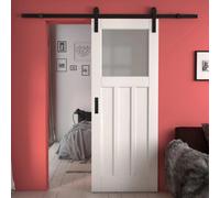 Green & Taylor White Primed 1930S 3 Panel Frosted Glass Internal Sliding Barn Door