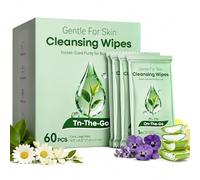 Green Tea Facial Cleansing Wipes, 60PCS Extra Large No Rinse Cleansing Cloths for Body, Gentle Cleanse, Soothe & Hydrate, Travel Essentials & Disposable for Post Workout Cleanup & Elderly Hygiene