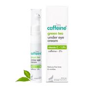 Green Tea Under Eye Cream to Reduce Fine Lines, Wrinkles & Dark Circles | 3% Caffeine, 1.5% Vit C & Peptides to Reduce Puffiness & Refresh Skin | Cooling Gel & Roller for Men & Women-15 ml