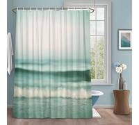 Green Teal Ocean Waves Shower Curtain with 12 Hooks Summer Gradient Beach Horizon Scenery Waterproof Fabric Shower Curtains Sets for Bathroom Bath Decorations, Machine Washable, 36"x78"