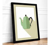 Green Teapot Question Minimalist Framed Wall Art Print A1 (84.1×59.4cm) Black, Wall Decor for Living Room, Bedroom, Office & Home, Ready to Hang, Art Gift