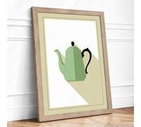 Green Teapot Question Minimalist Framed Wall Art Print A1 (84.1×59.4cm) Oak, Wall Decor for Living Room, Bedroom, Office & Home, Ready to Hang, Art Gift