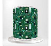 Green Tech Electronic Circuit Board Geek Electronics Wrap Around Print A4 Edible Paper Icing Sheet Cake Topper Side Ribbon Border Decor for Personalised Themed Decorations
