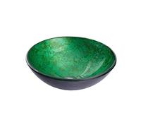 Green Tempered Glass Vessel Round Bathroom Sink Counter Top Installation Modern Artistic Vanity Sinks with Pop Up Drain,Waterfall Faucet (Singlesink)