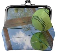 Green Tennis Pattern Women's Leather Coin Purse, Small Change Pouch with Kiss-Lock Clasp Closure Buckle Wallet for Girl Gift