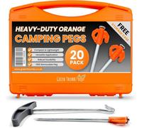 Green Thumbz 20Cm Galvanized Tent Pegs, Heavy Duty Camping Pegs For Hard Ground With Peg Remover & Storage Case
