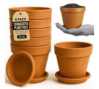 Green Thumbz Clay Pots for Plants with Saucer - 10cm x 6 Pack Large Terracotta Plant Pots with Drainage Hole, Ceramic Pots for Plants for Indoor/Outdoor Use